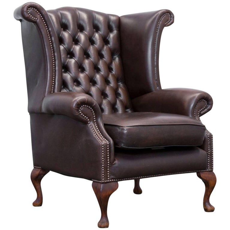 Chesterfield Wingback Chair Leather Brown One Seat Couch Vintage Chesterfield Wingback Chair Leather Brown One Seat Couch Vintage Retro For