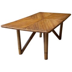 Vintage 20th Century French Coffee Table Wicker and Bamboo, 1960s