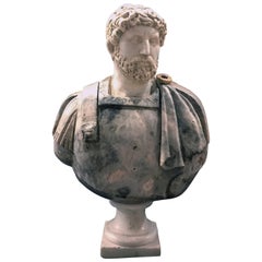 19th Century Marble Polychrome Bust of the Roman Emperor Hadrian