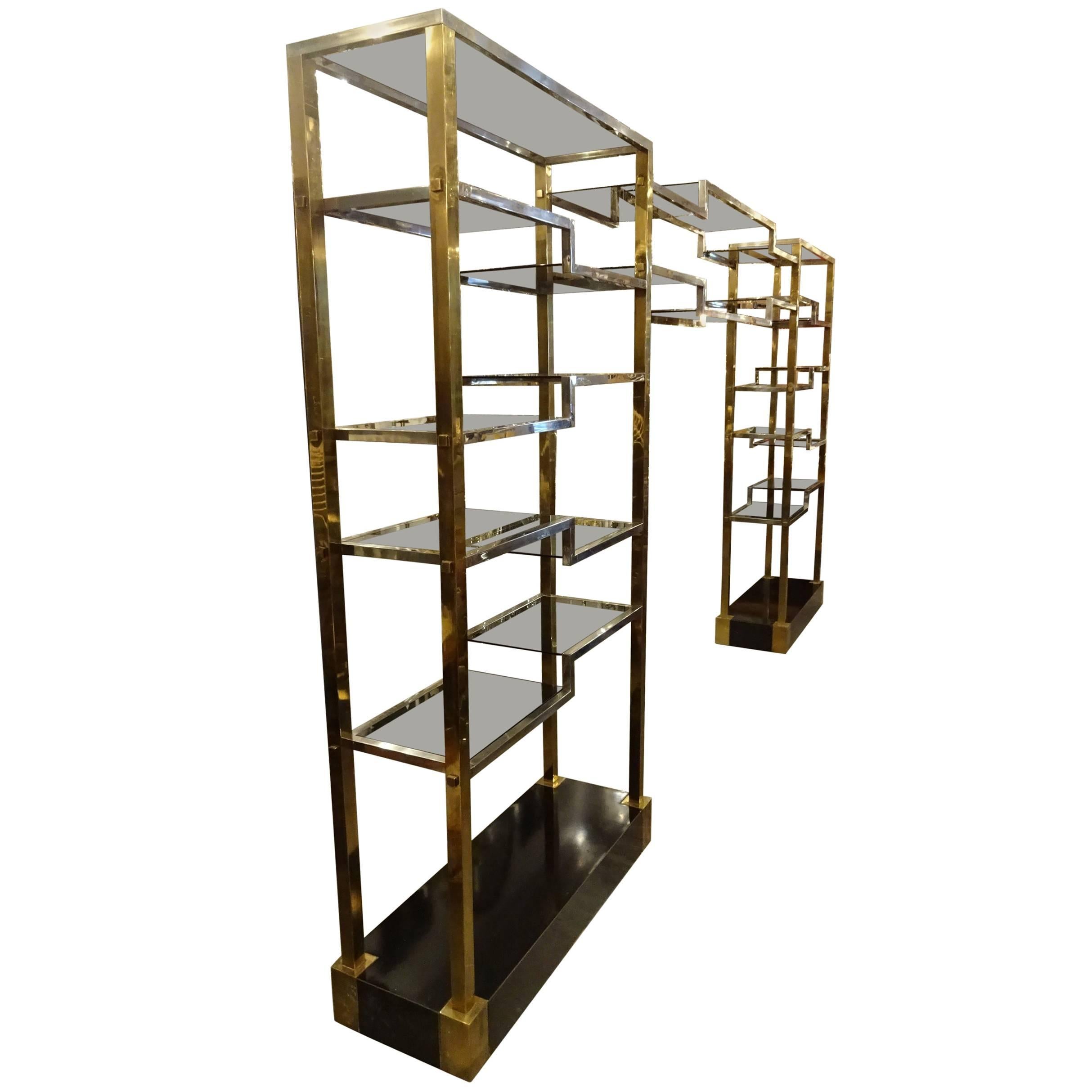 Mid-20th Century Large French Brass Shelving Unit