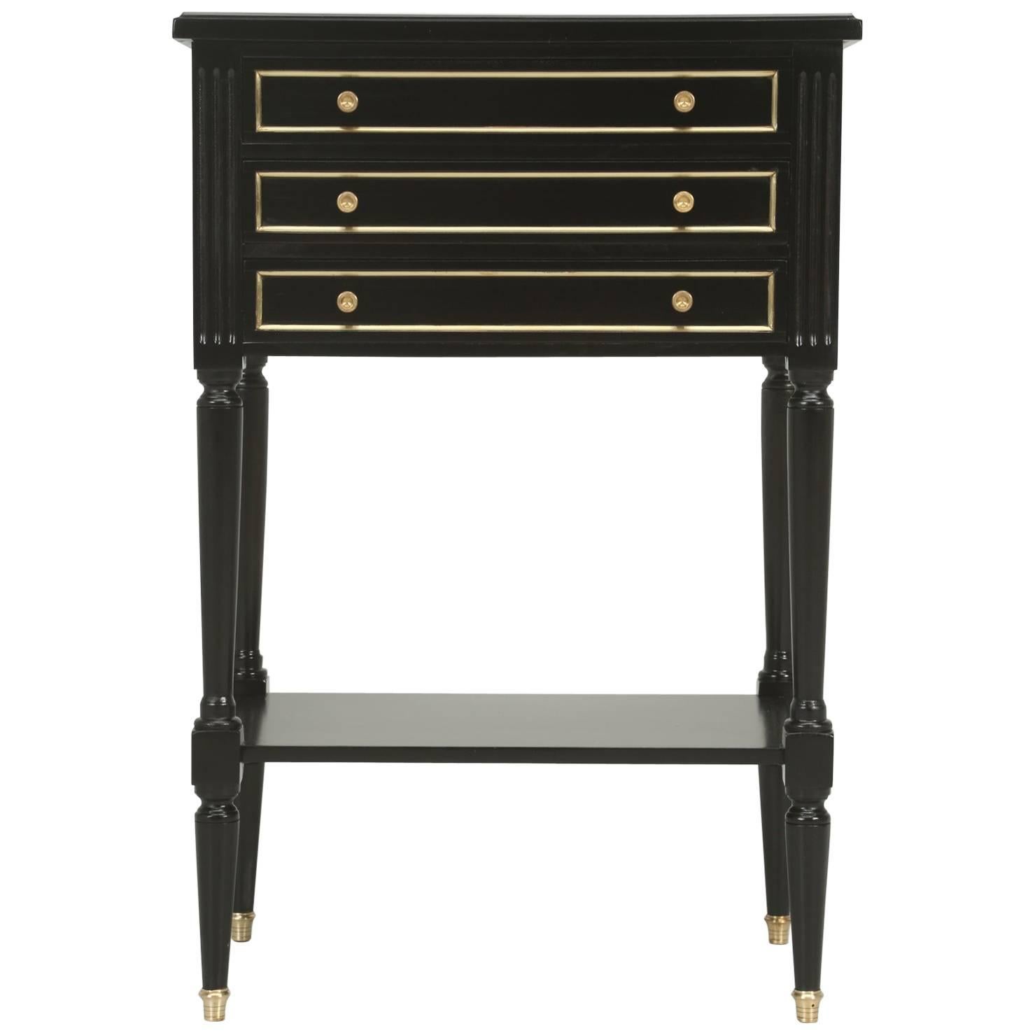 French Louis XVI Style Ebonized Nightstand or Side Table