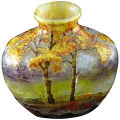 Art Nouveau Daum Paysage Automne cameo and enamel glass Vase