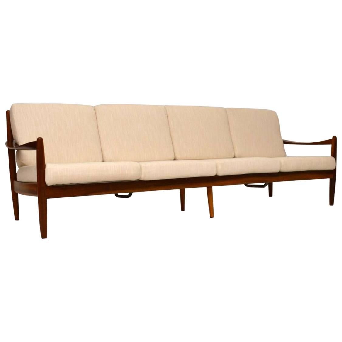 Danish Retro Walnut Four-Seat Sofa Vintage, 1960s