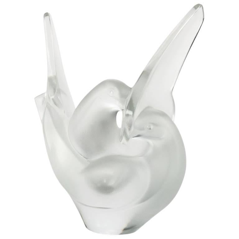 Lalique France Sylvie Frosted Crystal Dove Vase, 20th Century