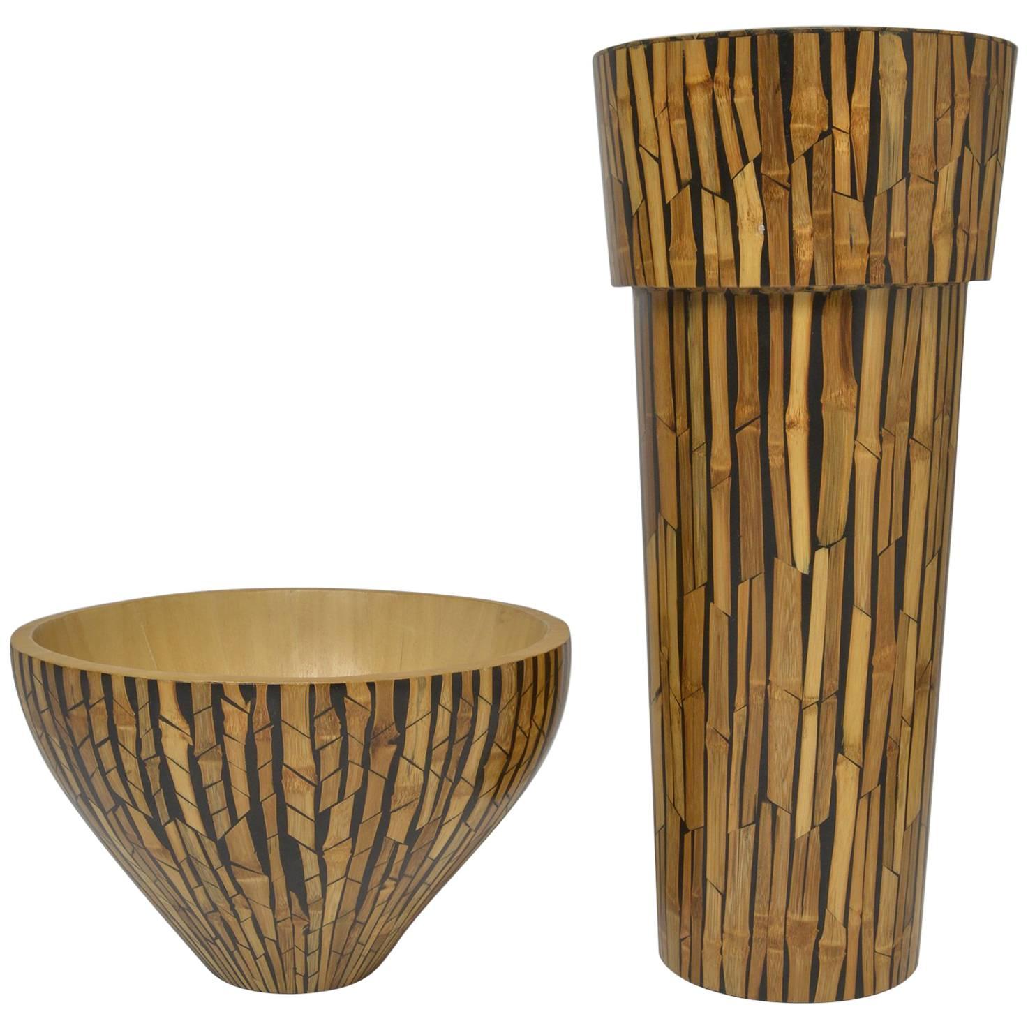 Set Bamboo Vase and Bowl R & Y Augusti For Sale