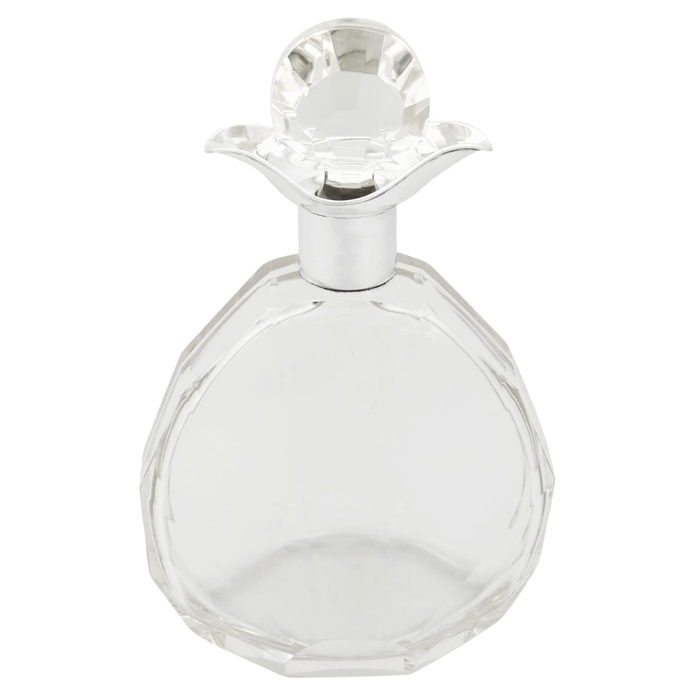 1920s Art Deco Cut-Glass and Sterling Silver Mounted Decanter