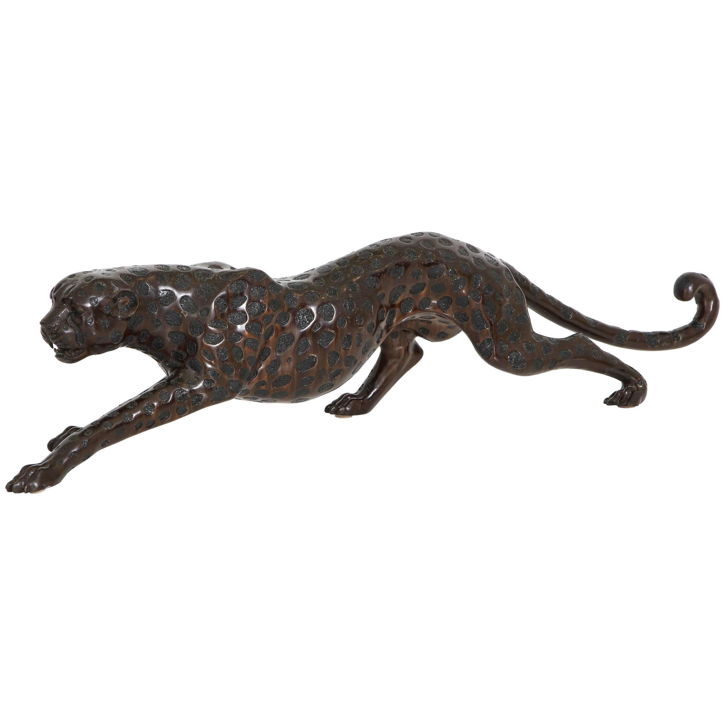 Art Deco Bronze Sculpture of a Cheetah in Stride