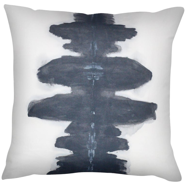 Unique Contemporary Double-Sided Ink Blot in Black and White Handmade Linen Pillow For Sale at ...