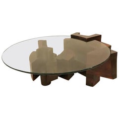 Nerone Ceccarelli Modernist Cocktail Table in Stained Wood and Glass