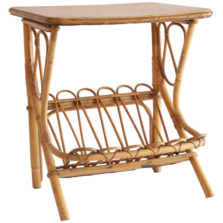 Vintage Bamboo Telephone Table or Magazine Rack at 1stDibs
