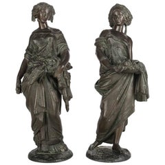 Pair of Antique Classical Bronzed Figural Sculptures of Demeter, 19th Century