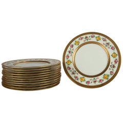 Antique Set of 12 English Brown-Westhead Moore Gilt 
Hand-Painted Porcelain Plates