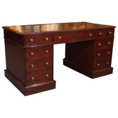 Antique English Mahogany, Leather Top Pedestal Desk, circa 1850 12