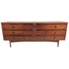 Vintage Modern Nine-Drawer Walnut and Rosewood Dresser