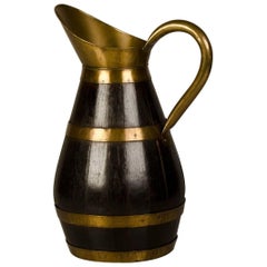 Huge Antique English Brass Bound Oak Beer Ale Pitcher, circa 1890