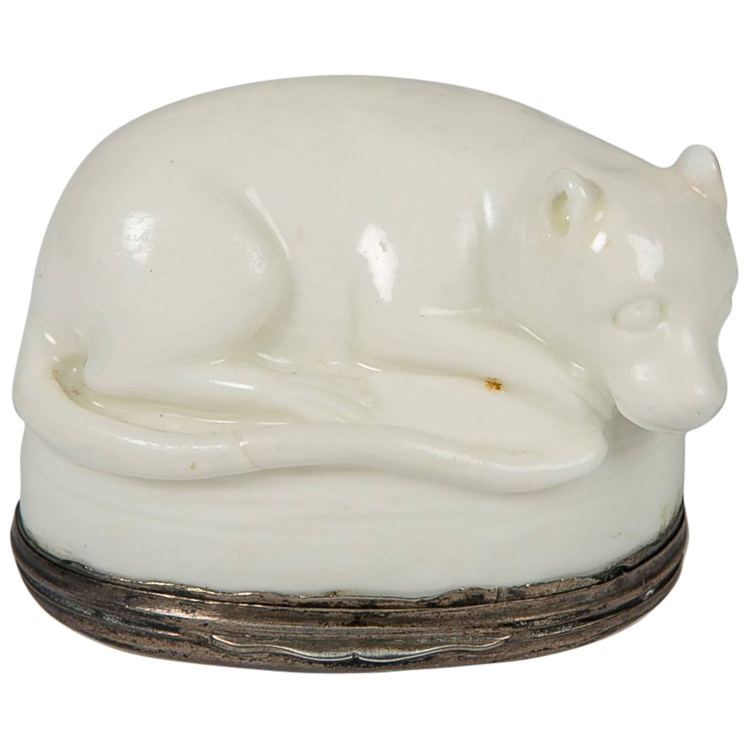 Soft Paste Mennecy Snuff Box Modeled as a Dog with Silver Mount
