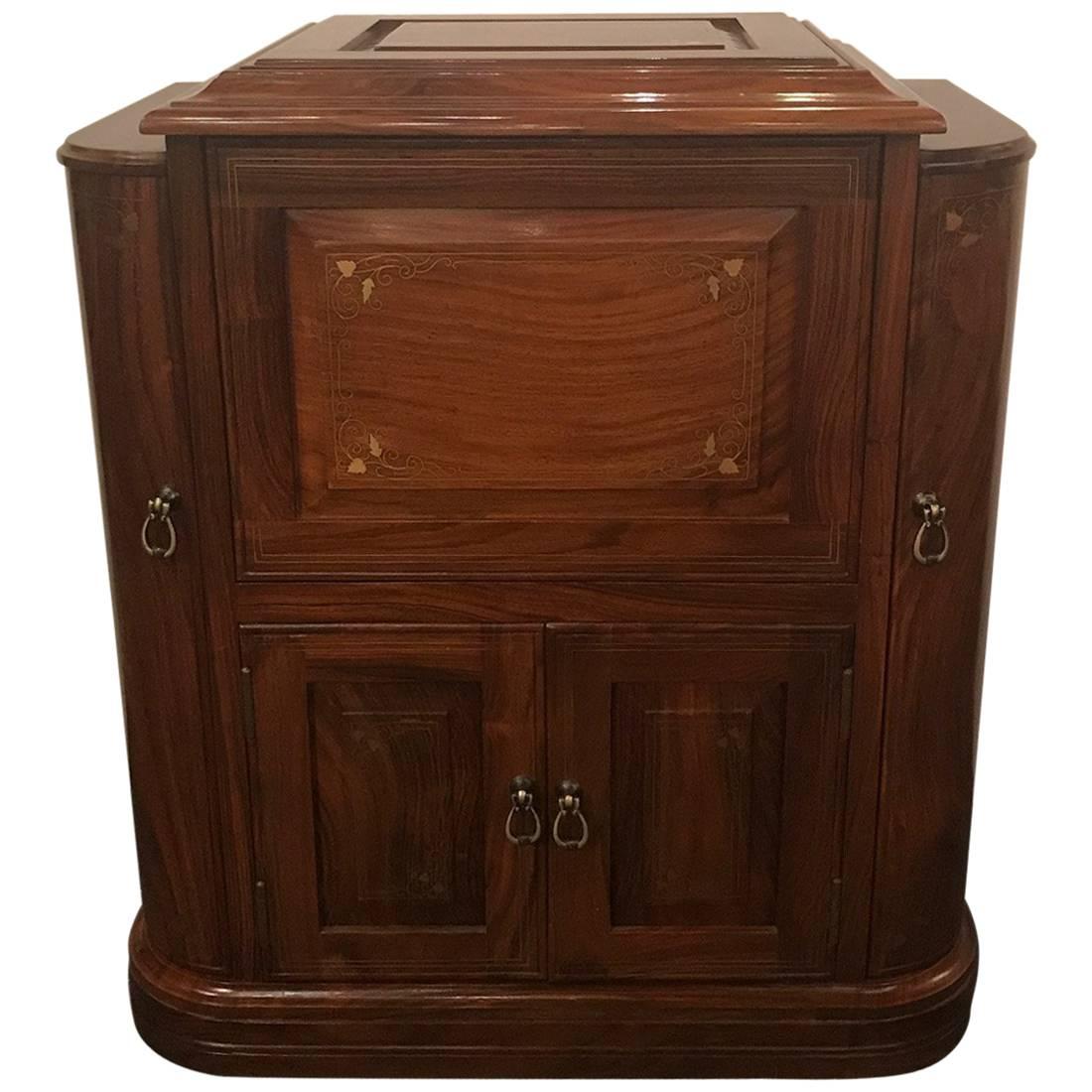 Diminutive Rosewood and Brass Inlaid Bar Cabinet
