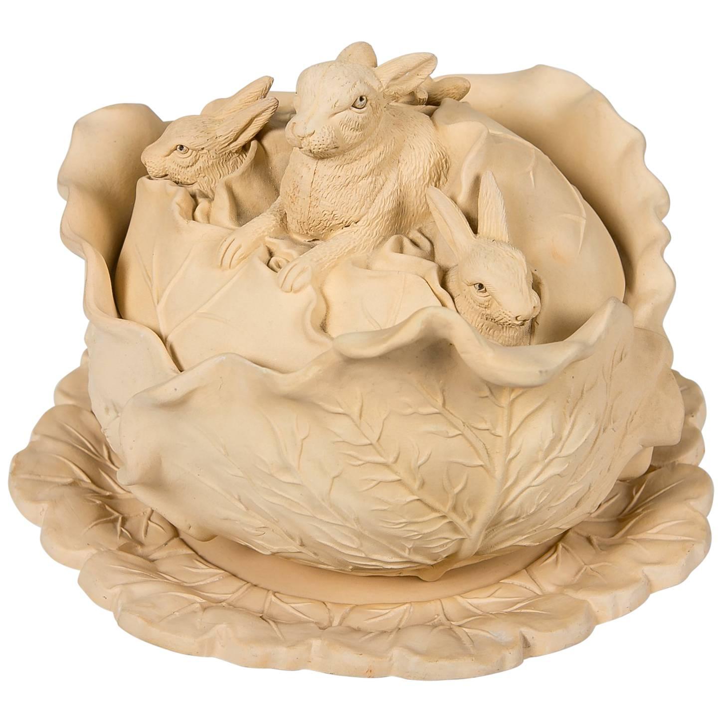  Game Pie Dish Decorated with Four Rabbits by William Schiller & Sons circa 1880