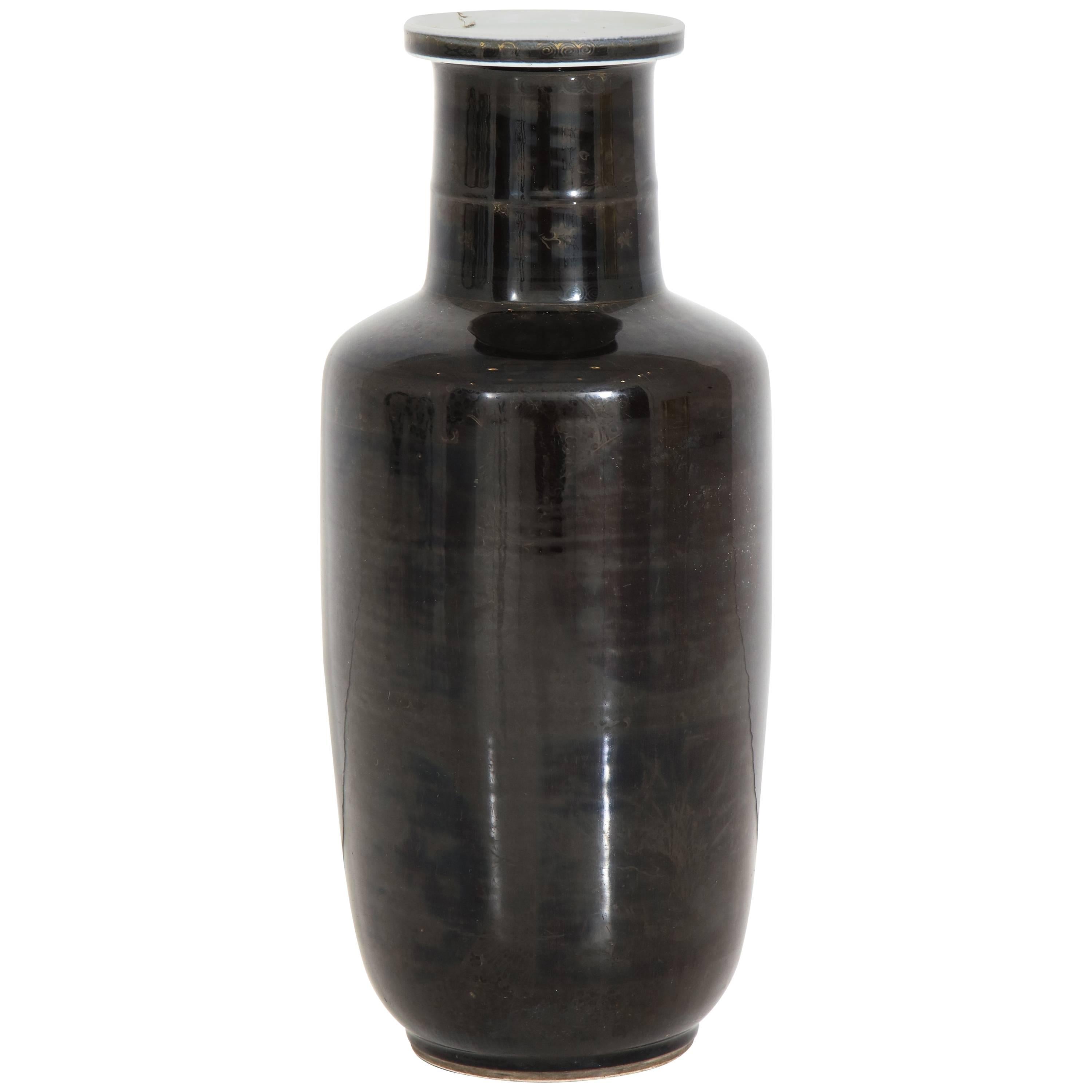 Chinese Kangxi Period Black Vase with Traces of Original Gilt Decoration