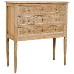 Early 20th Century French Richly Carved Light Colored Wood Three-Drawer Chest