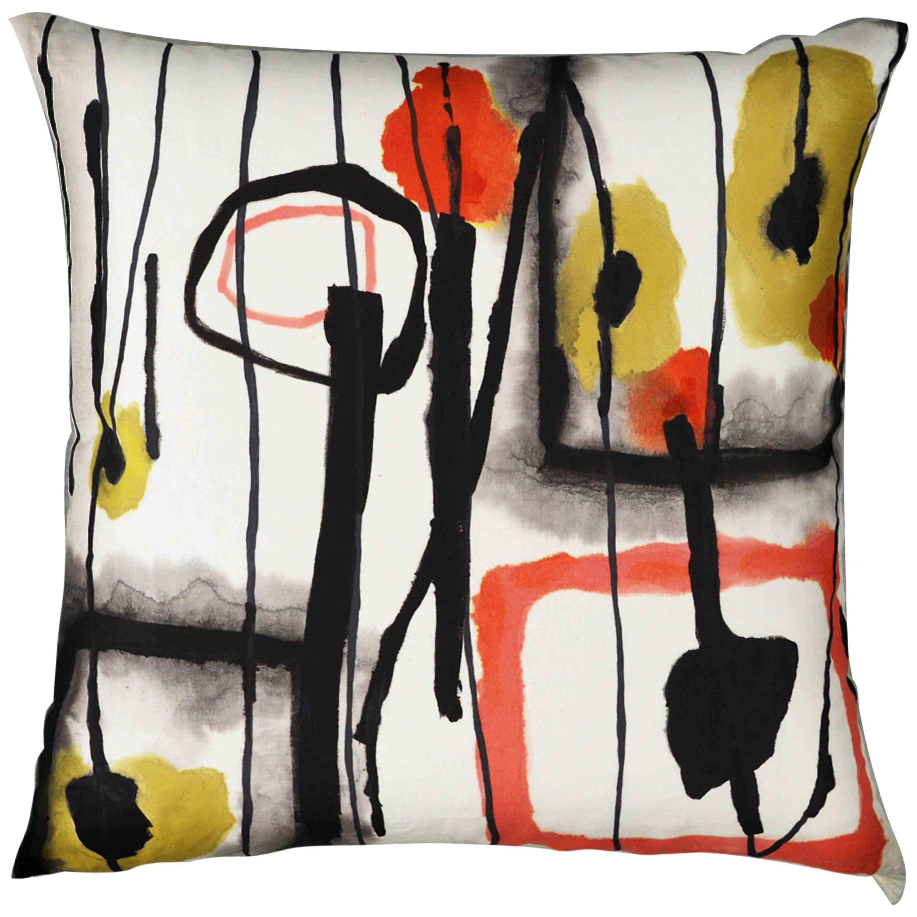 AbEx, Contemporary One-of-a-Kind Abstract Expressionist Handmade Linen Pillow