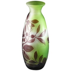 Antique An Art Nouveau Emile Galle Three-Color Cameo Glass Vase