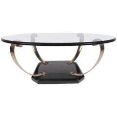 Retro Regency Style Brass and Glass Cocktail Table