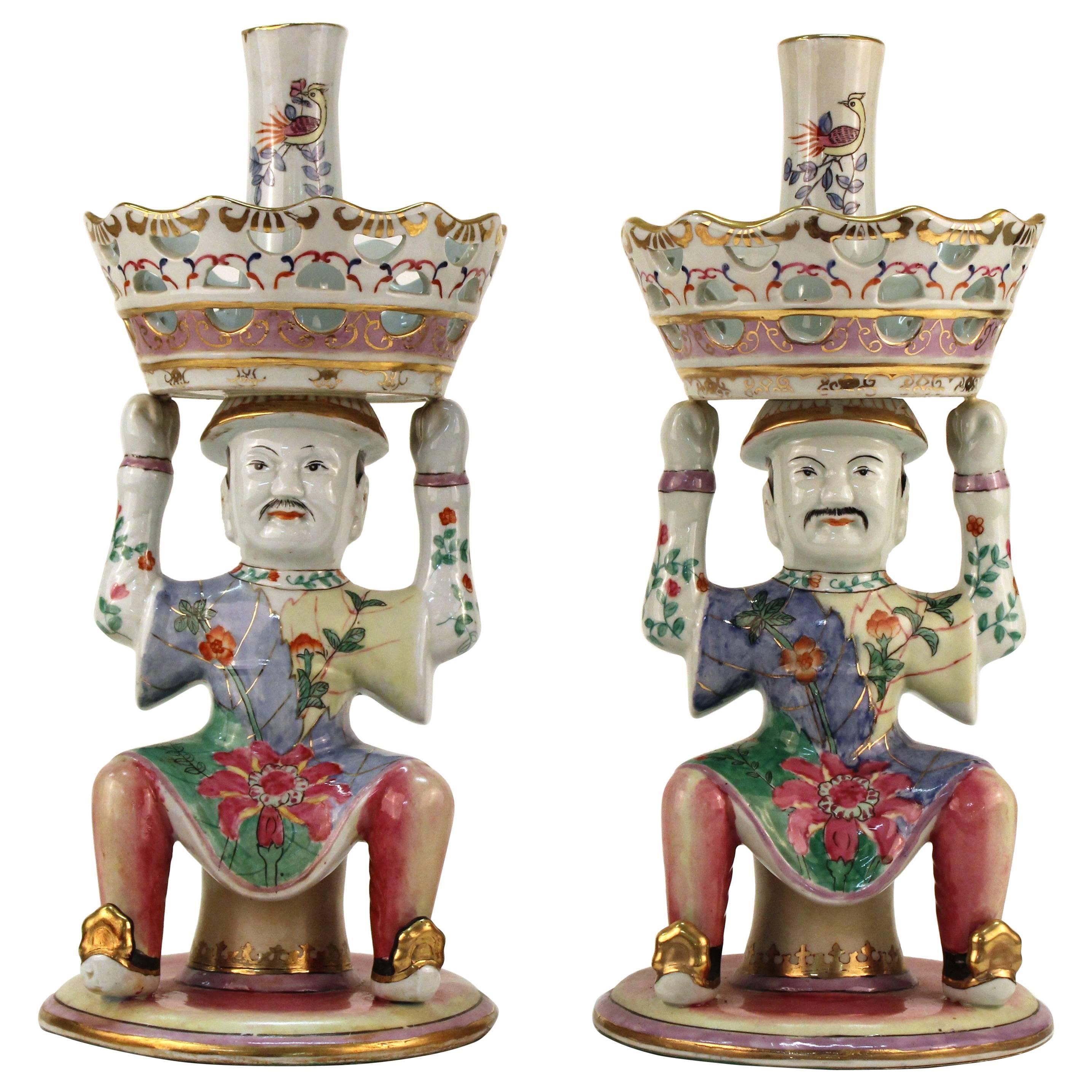 Pair of Mottahedeh Style Chinese Inspired Epergnes For Sale