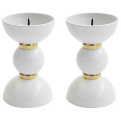 Pair of Saturn Candlesticks by Connor Holland in Powder-Coated Steel