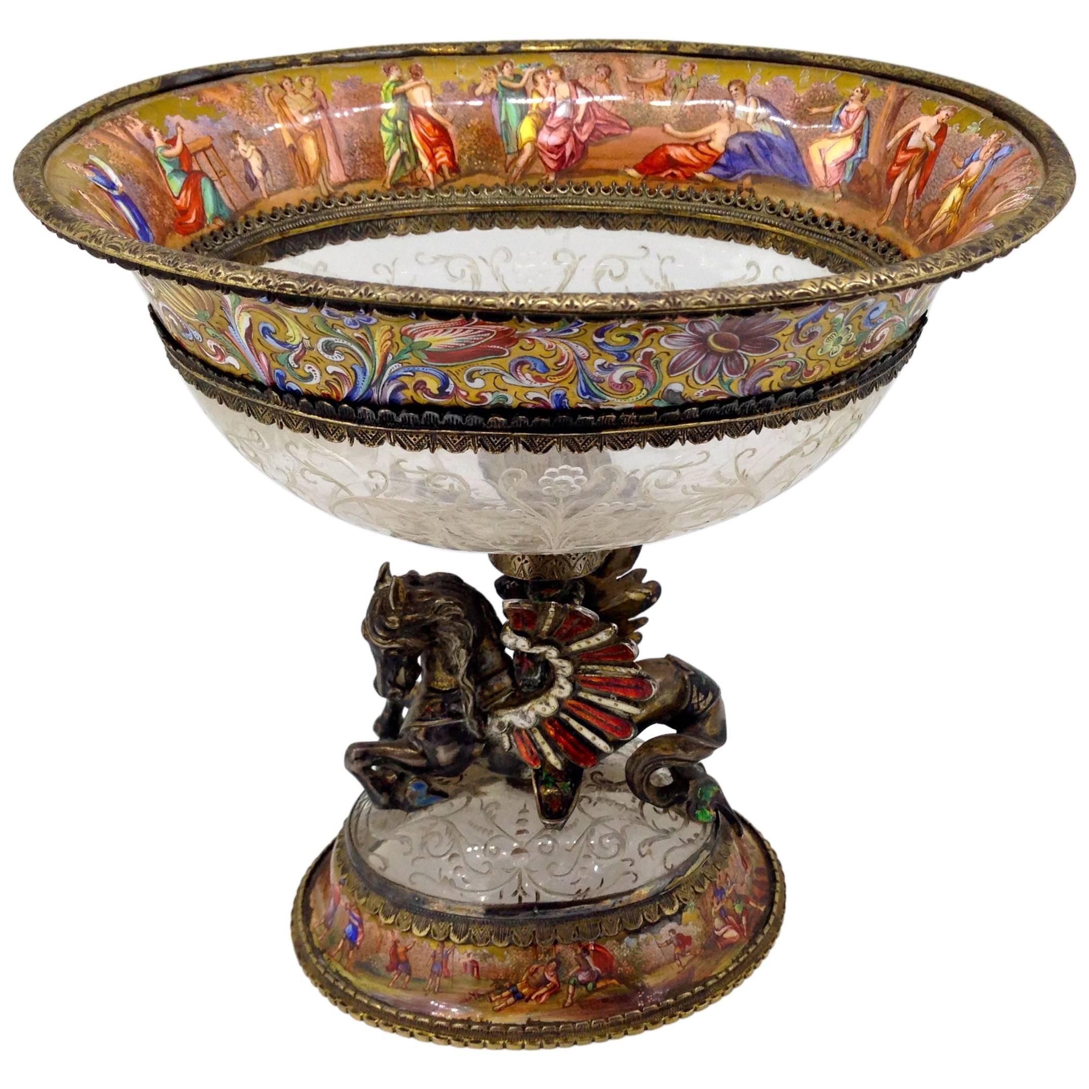 Viennese Karl Bender Enamel and Rock Crystal Coupe For Sale