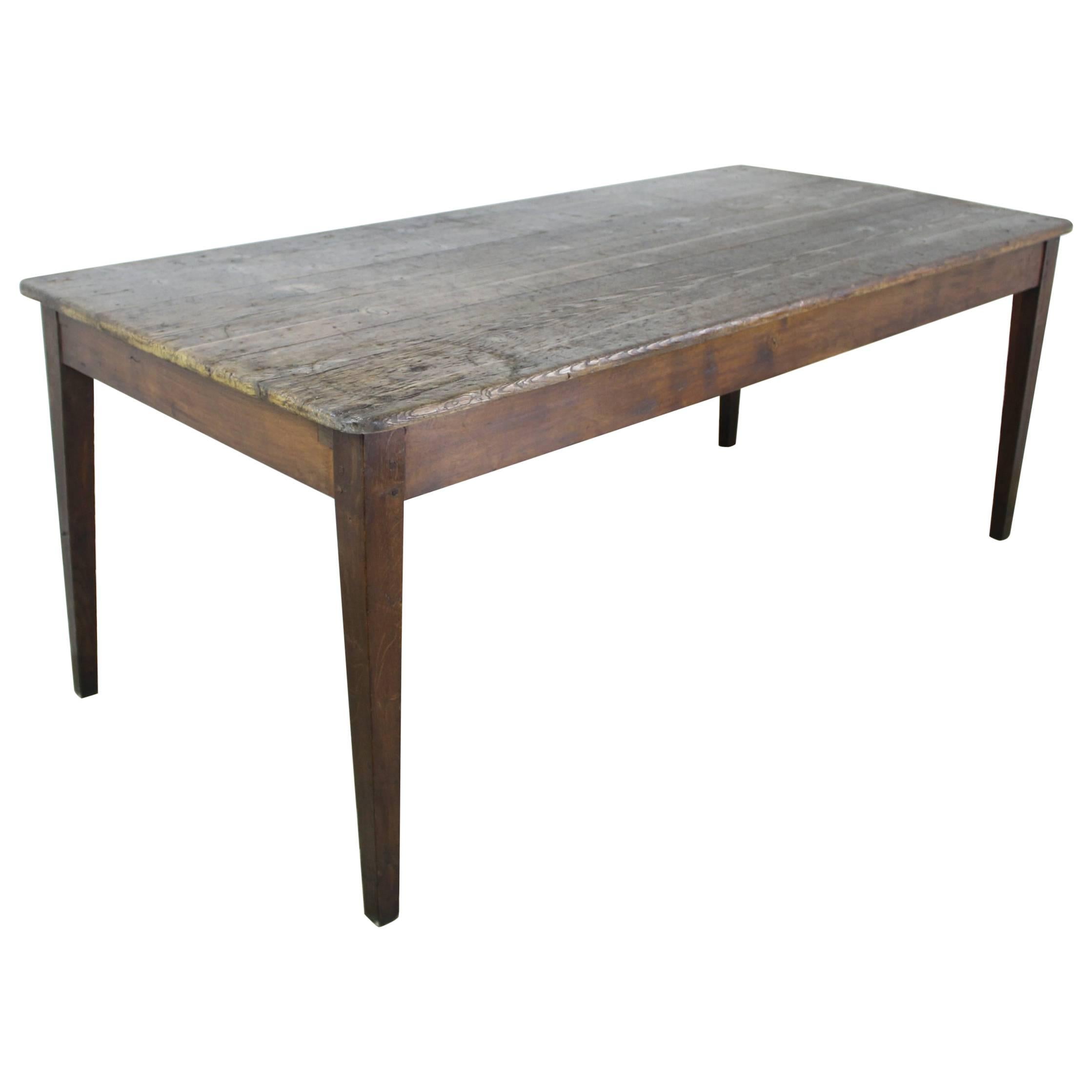 Antique French Scrubbed Top Pine Farm Table