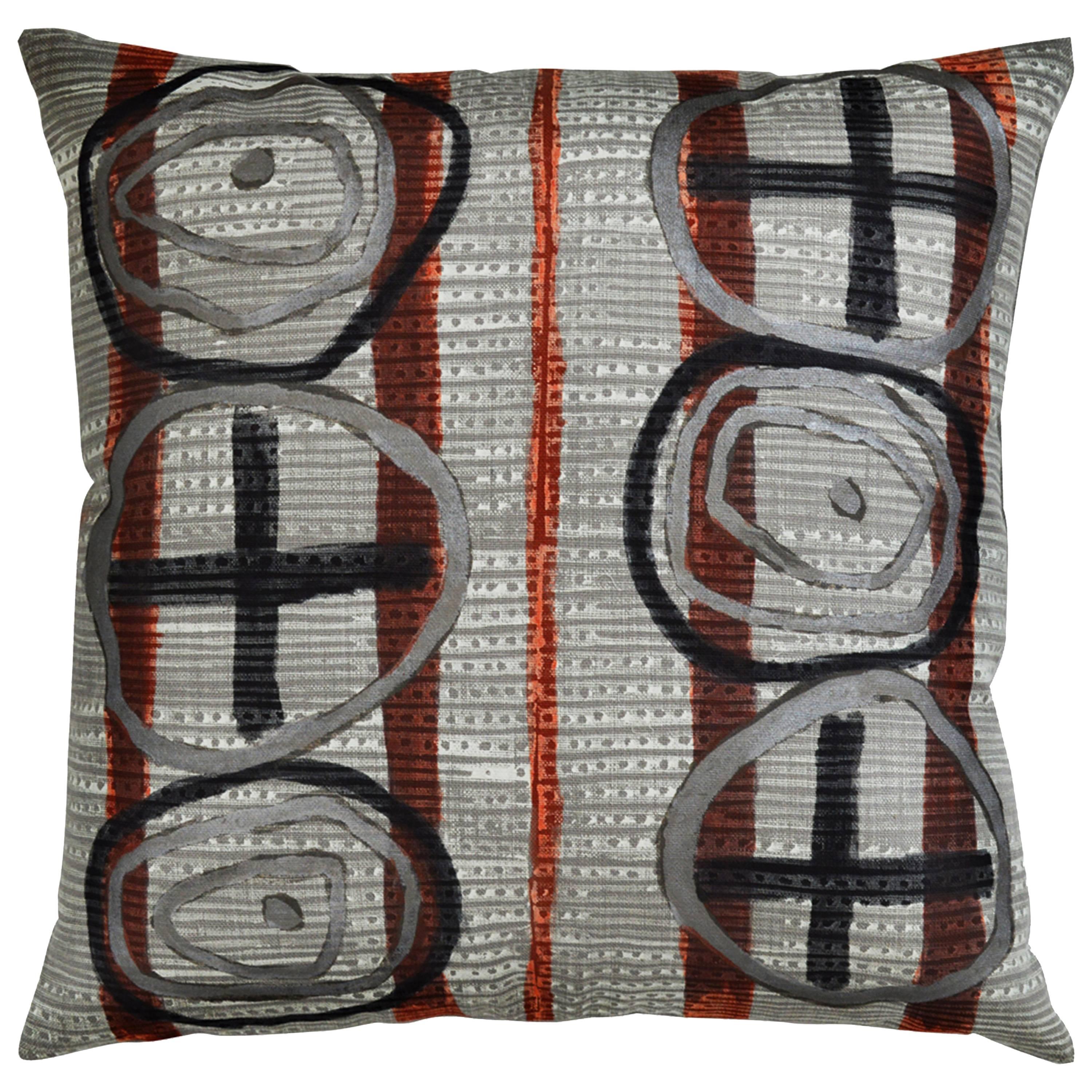 Overlayed Signs, Contemporary One-of-a-Kind Multicolored Handmade Linen Pillow For Sale