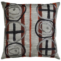 Overlayed Signs, Contemporary One-of-a-Kind Multicolored Handmade Linen Pillow