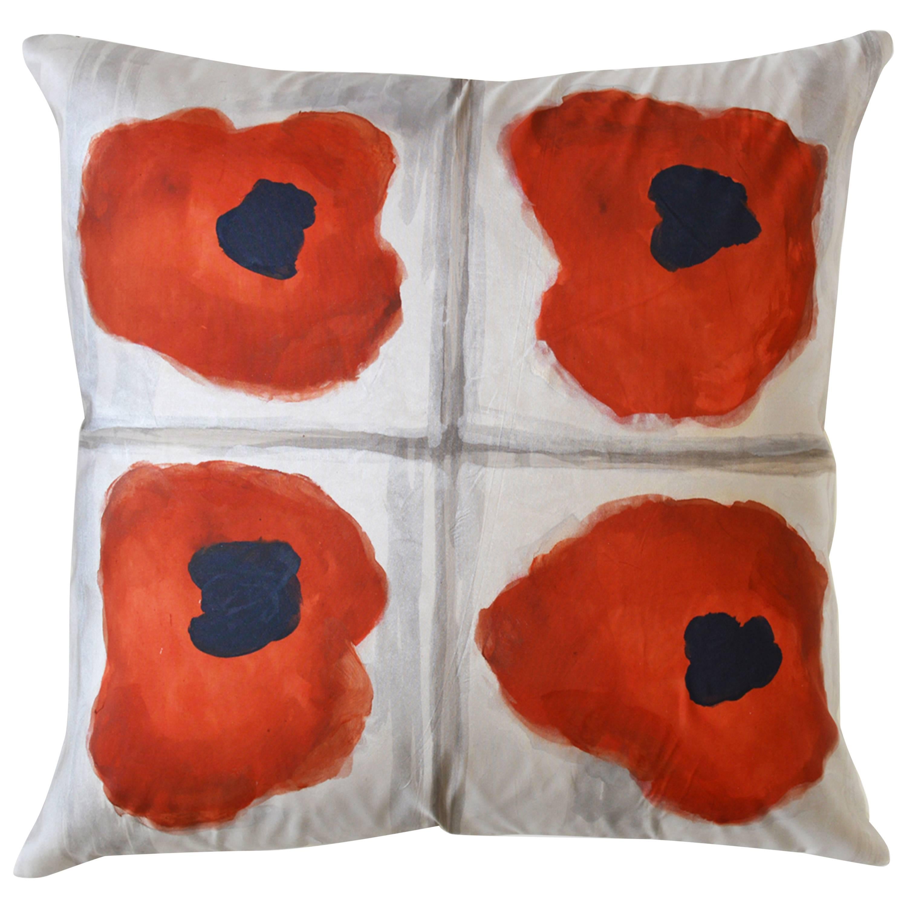Floral Symmetry Contemporary One-of-a-kind Floral Inspired Handmade Linen Pillow For Sale