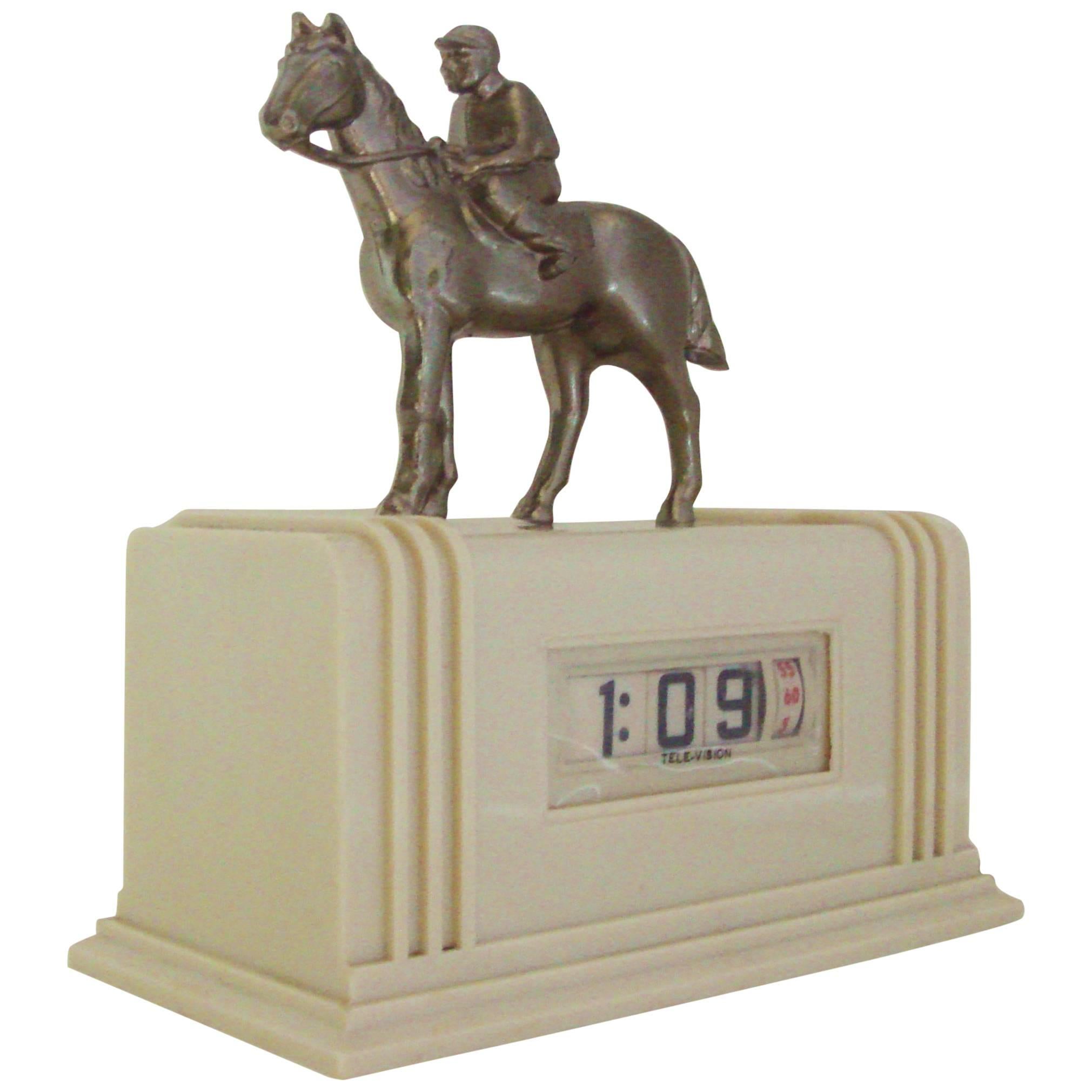 Rare American Art Deco White Plaskon & Spelter Figural Chieftain Trophy Clock