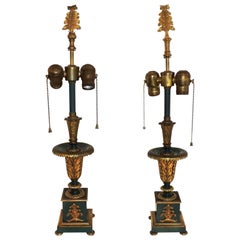 Wonderful French Empire Neoclassical Regency Patinated Ormolu Bronze Lamps Pair