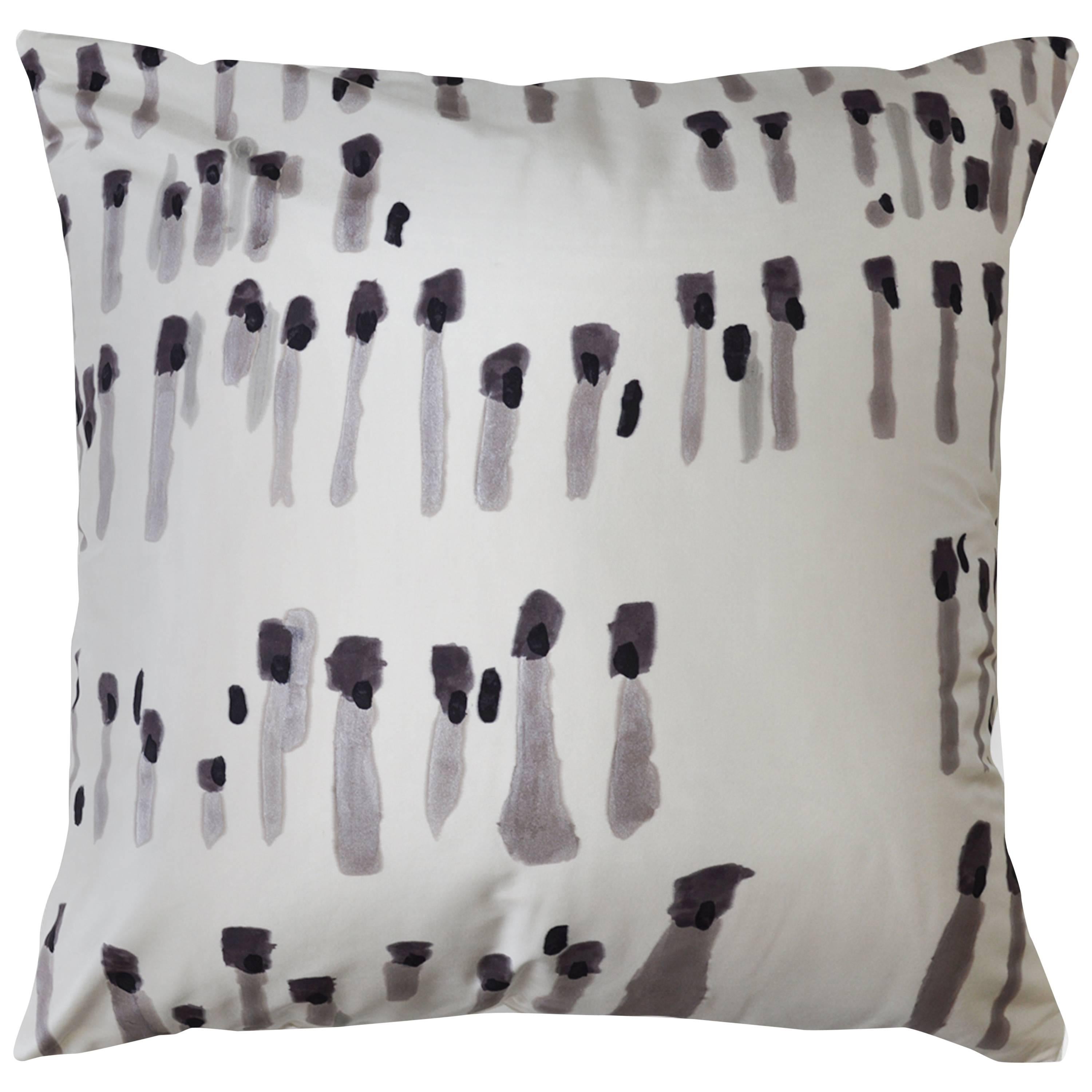 Integers Contemporary One-of-a-kind Black, Grey, and White Handmade Linen Pillow For Sale