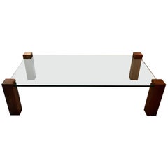 Floating Glass and Walnut Rectangular Coffee Table, 1960s
