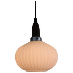 Scandinavian Teak and Milk Glass Pendant Light, 1960s