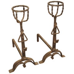 Antique Pair of Forged French Andirons from the 19th Century