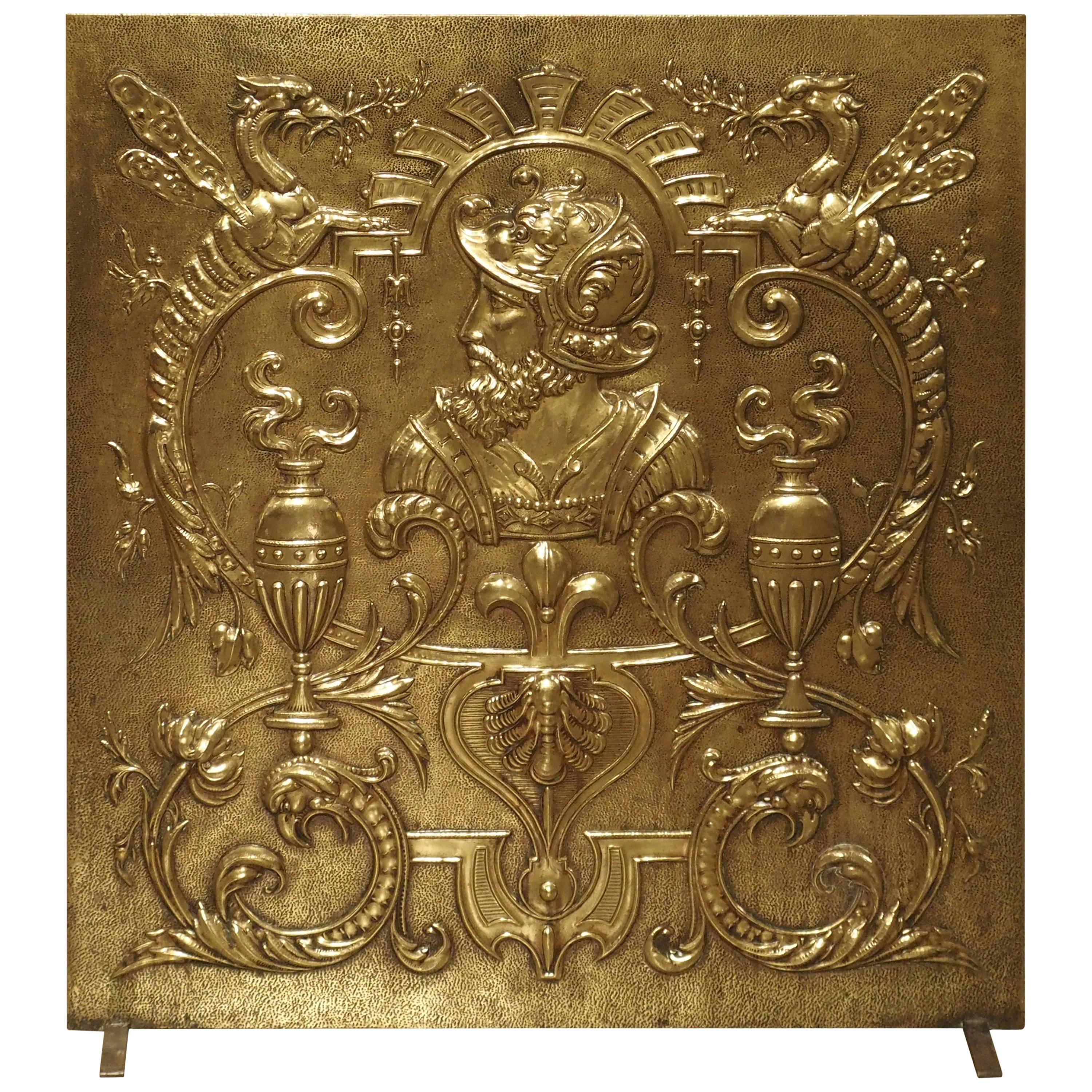 Antique Brass Fireplace Screen from France, circa 1880