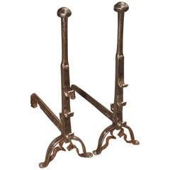 Pair of Antique French Andirons, Forged in 17th Century
