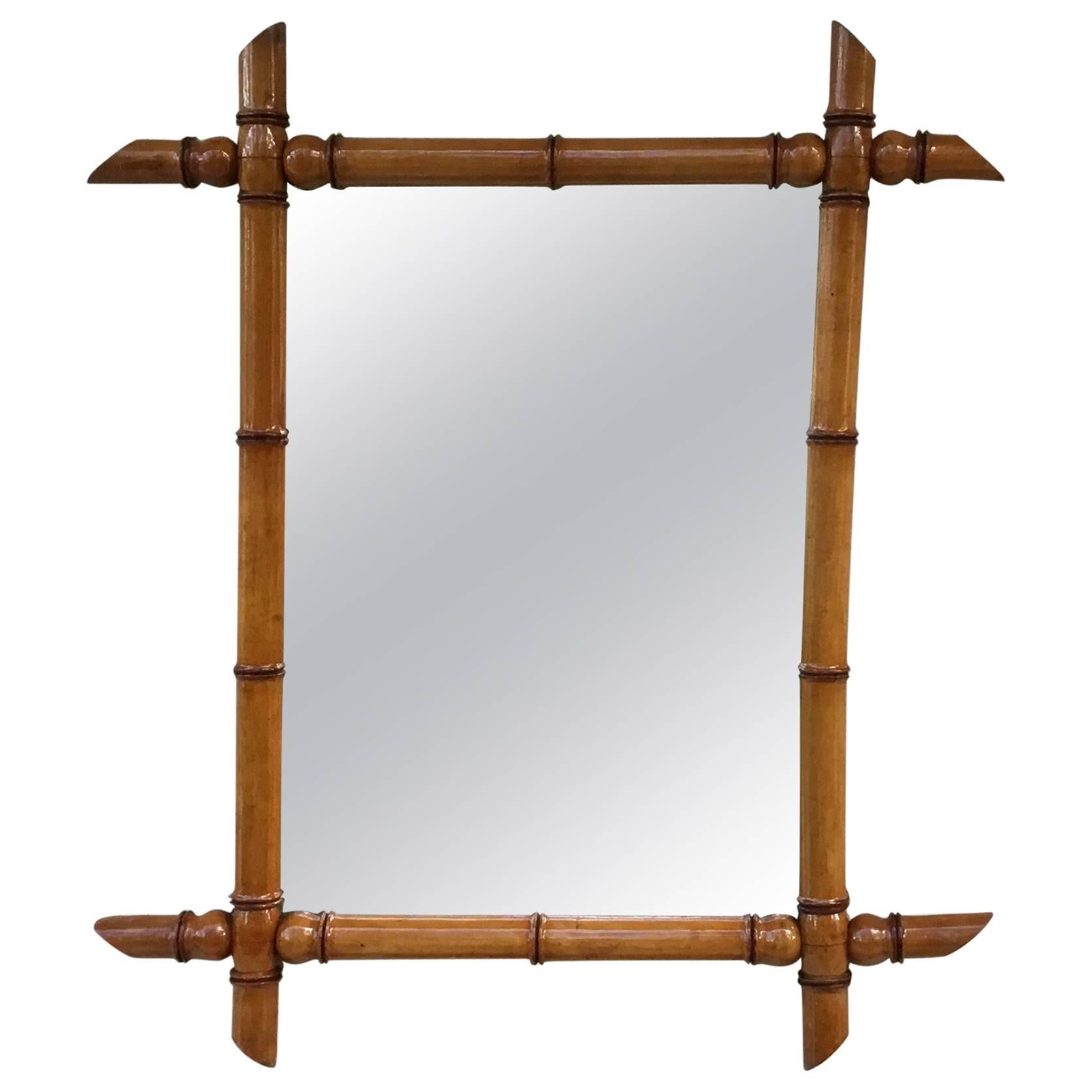 Vintage French Original Bamboo Mirror