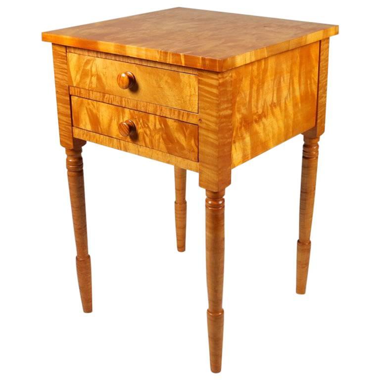 Sheraton Style Tiger Maple Two-Drawer Stand on Turned Legs, 20th Century