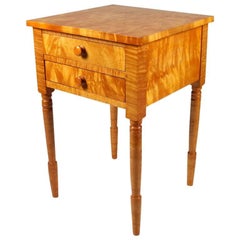 Sheraton Style Tiger Maple Two-Drawer Stand on Turned Legs, 20th Century