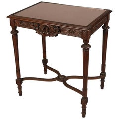 Antique French Louis XVI Style Heavily Carved Walnut Side Table, 19th Century