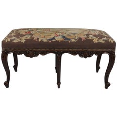 Antique French, Louis XIV Style Caved Mahogany & Tapestry Bench, 19th Century 3