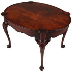 Antique Queen Anne Style Carved Flame Mahogany Low Table, 19th Century