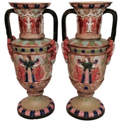 Antique Pair of Egyptian Revival Tall Vases