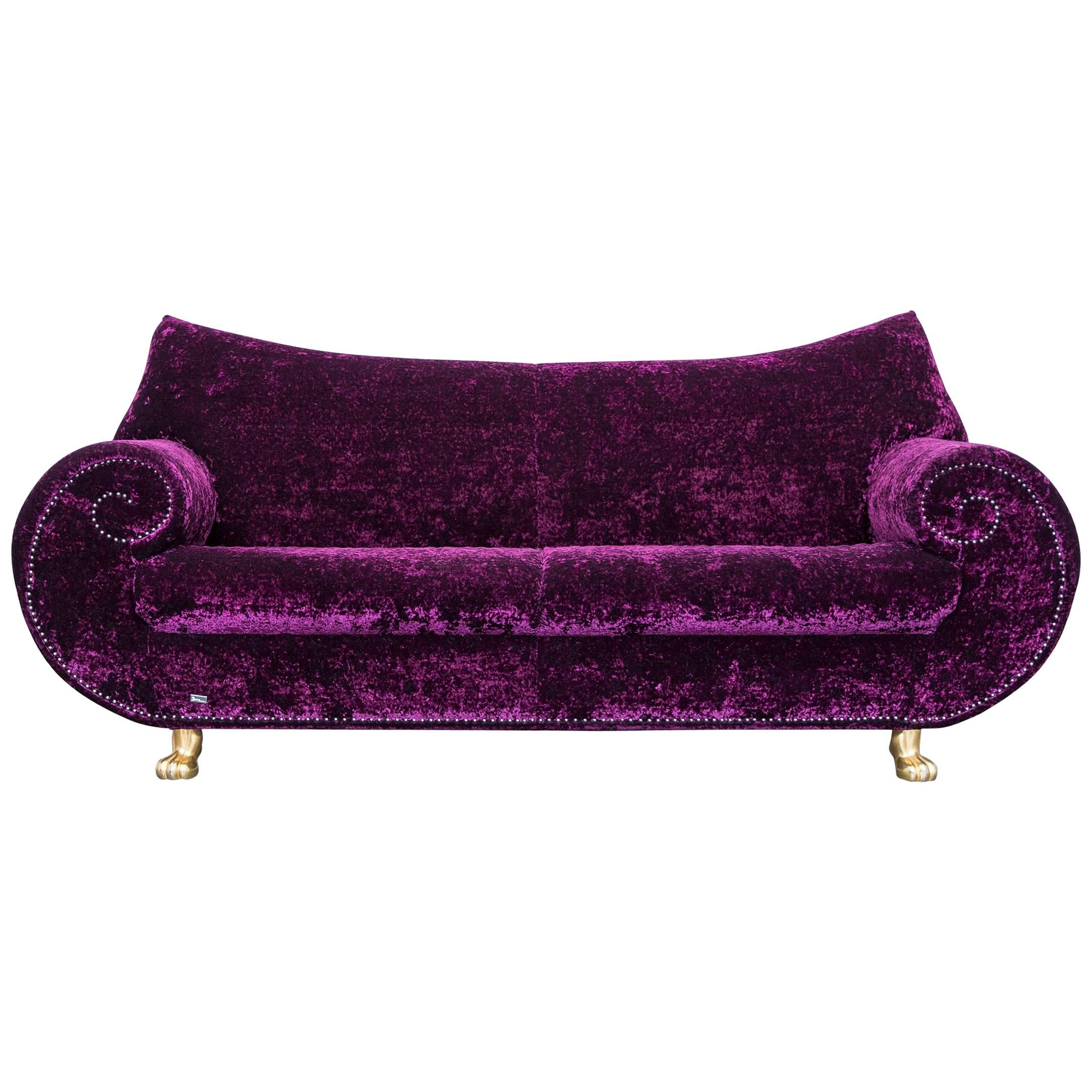 Bretz Gaudi Designer Sofa Velvet Lilac Gold Fabric Two-Seat Couch Modern For Sale